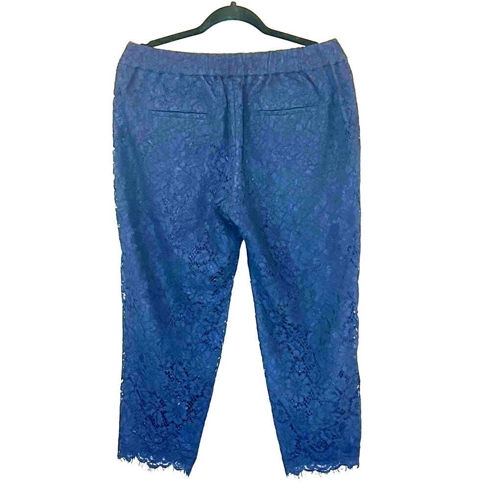 J Crew Lace Ruffle-Neck Top And Lace Pant Set Dark Blue Womans Petite 8 M - Picture 8 of 14